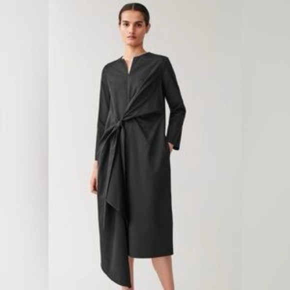 COS Midi Long Sleeve Wrap Dress in Black - Picture 1 of 5